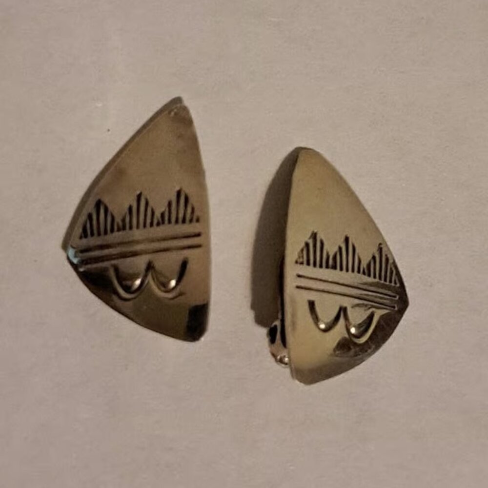 Vintage Sterling Silver Navajo Clip Earrings. Handmade by Herbert Cayatineto